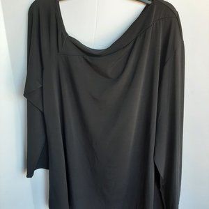 Kim & Cami One Shoulder Long Sleeve Black Blouse Top Plus Size 1X